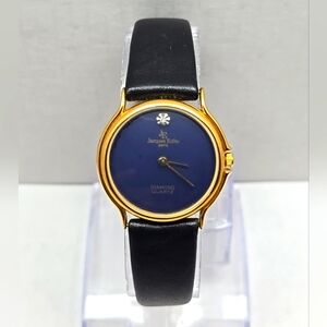 Jacques Edho Paris 18k Gold Plated Blue Dial Diamond Quartz Watch New Battery